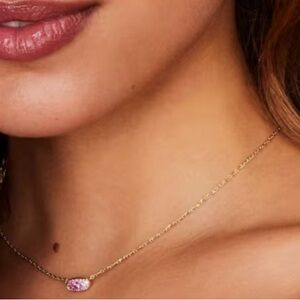 Kendra Scott Grayson Crystal Pendant Necklace Gold Pink Dust Bag Valentines Gift